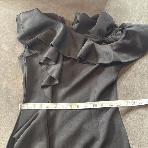 Women’s Black Off-Shoulder BodyCon Midi Dress with Ruffles Size S NWOT - Picture 11 of 13